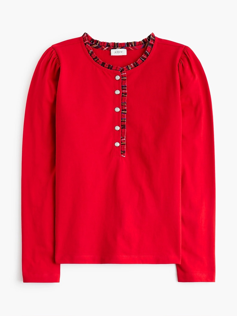 NWT! J Crew Factory Tartan And Jewels LS Red Cotton Henley Shirt Womens XL $90